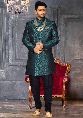 Rama green anghrakha pattern work indo western 1