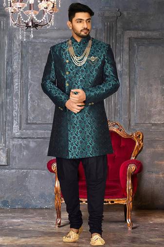 Rama green anghrakha pattern work indo western