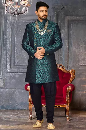 Rama green anghrakha pattern work indo western