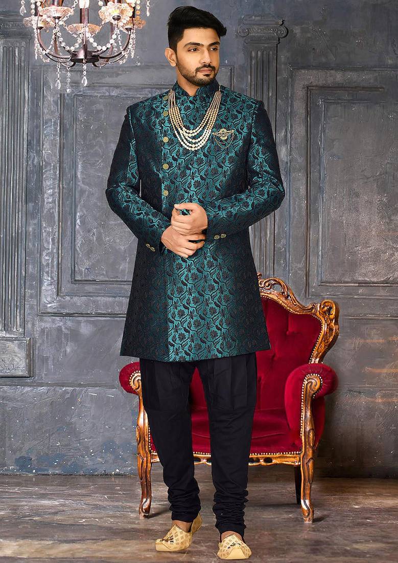 Rama green anghrakha pattern work indo western