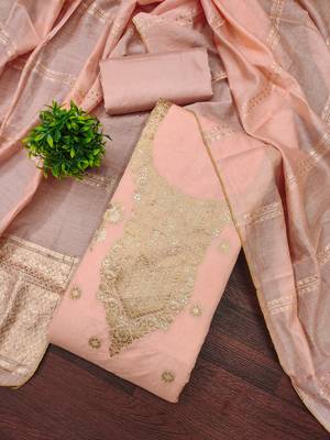 Premium peach heavy zari woven unstitched salwar suit with dupatta 1