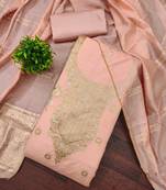 Premium peach heavy zari woven unstitched salwar suit with dupatta