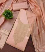 Elegant peach zari woven unstitched salwar suit with dupatta