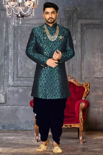 Rama green anghrakha pattern work indo western