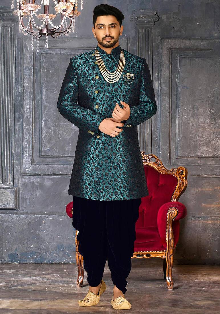 Rama green anghrakha pattern work indo western