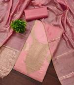 Elegant pink zari woven unstitched salwar suit with dupatta
