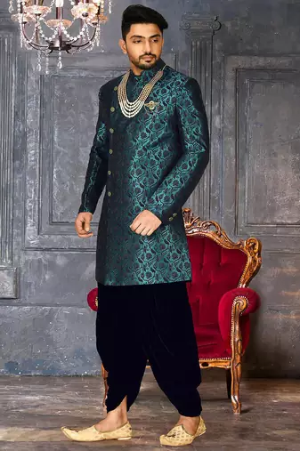 Rama green anghrakha pattern work indo western