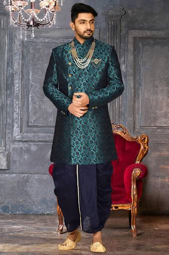 Rama green anghrakha pattern work indo western