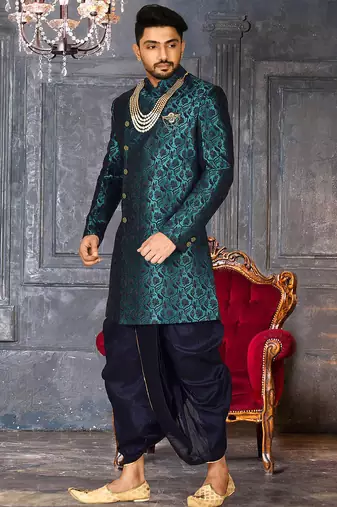 Rama green anghrakha pattern work indo western