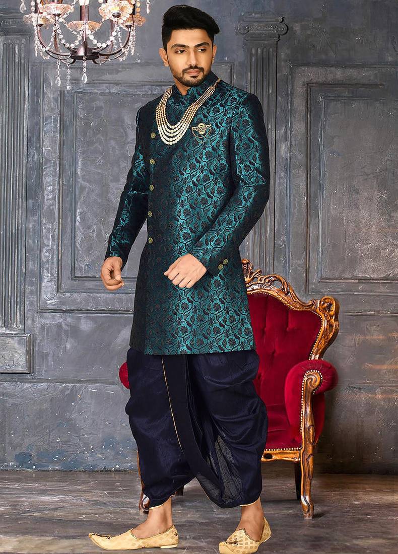 Rama green anghrakha pattern work indo western