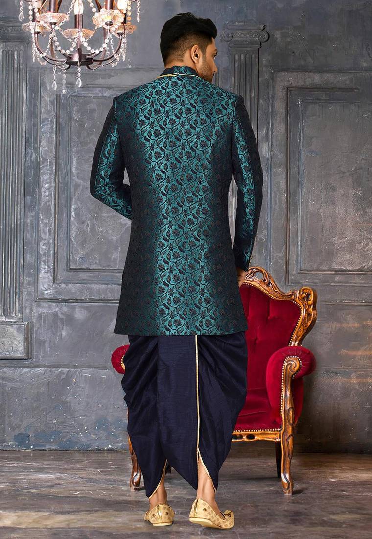 Rama green anghrakha pattern work indo western