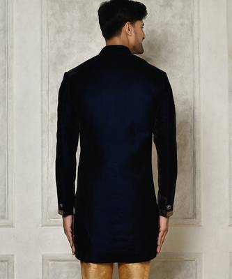 Navy blue straight pattern work on handwork on neckline indo western 4