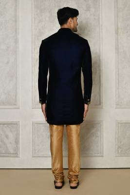 Navy blue straight pattern work on handwork on neckline indo western 3