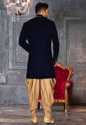 Navy blue straight pattern work on handwork on neckline indo western 4