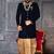 Navy blue straight pattern work on handwork on neckline indo western