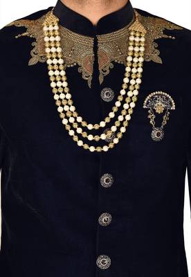 Navy blue straight pattern work on handwork on neckline indo western 2