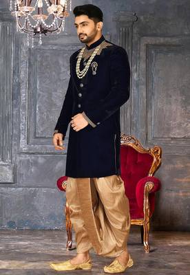 Navy blue straight pattern work on handwork on neckline indo western 3