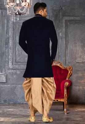 Navy blue straight pattern work on handwork on neckline indo western 4