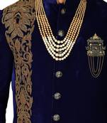 Royal blue straight pattern work with hand work in front indo western