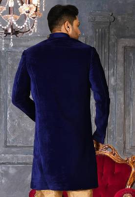 Royal blue straight pattern work with hand work in front indo western 3