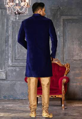 Royal blue straight pattern work with hand work in front indo western 4