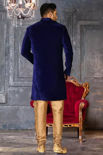 Royal blue straight pattern work with hand work in front indo western