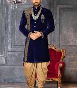 Royal blue straight pattern work with hand work in front indo western