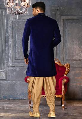 Royal blue straight pattern work with hand work in front indo western 4