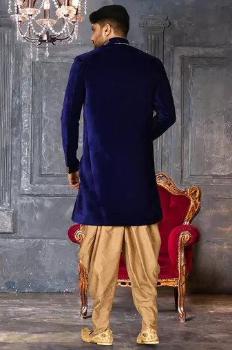 Royal blue straight pattern work with hand work in front indo western