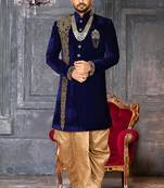 Royal blue straight pattern work with hand work in front indo western
