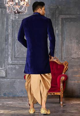 Royal blue straight pattern work with hand work in front indo western 4