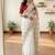 White Color embroidery sequence border work Chiffon Saree
