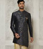 Navy blue anghrakha pattern work indo western