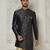 Navy blue anghrakha pattern work indo western