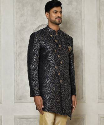 Navy blue anghrakha pattern work indo western 2