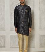 Navy blue anghrakha pattern work indo western