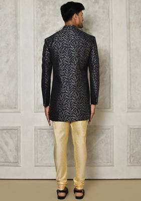 Navy blue anghrakha pattern work indo western 3