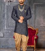 Navy blue anghrakha pattern work indo western