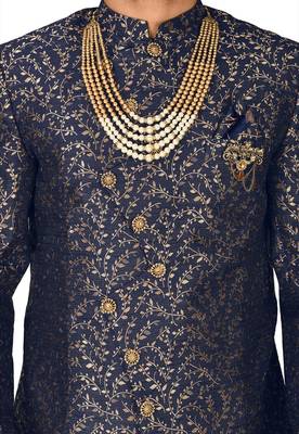 Navy blue anghrakha pattern work indo western 2