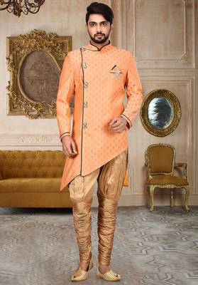 Orange  anghrakha pattern work with mahroon pipe in indo western 1