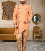 Orange  anghrakha pattern work with mahroon pipe in indo western