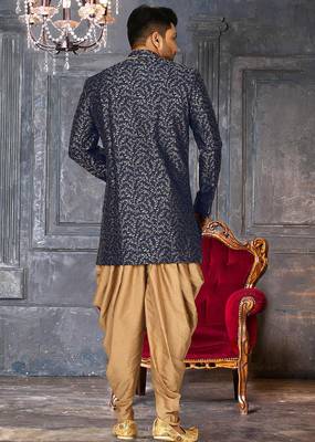 Navy blue anghrakha pattern work indo western 4