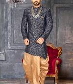Navy blue anghrakha pattern work indo western