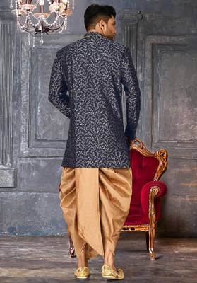 Navy blue anghrakha pattern work indo western 4