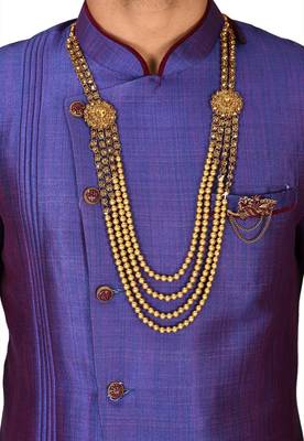 Royal blue anghrakha pattern work with mahroon pipe in indo western 2
