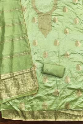 Elegant light green zari woven unstitched salwar suit with dupatta 3