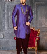 Royal blue anghrakha pattern work with mahroon pipe in indo western