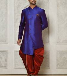 Royal blue anghrakha pattern work with mahroon pipe in indo western