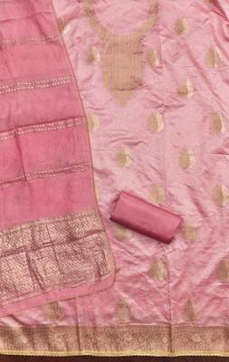 Elegant pink zari woven unstitched salwar suit with dupatta 3