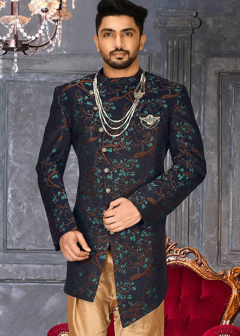 Green anghrakha pattern work indo western